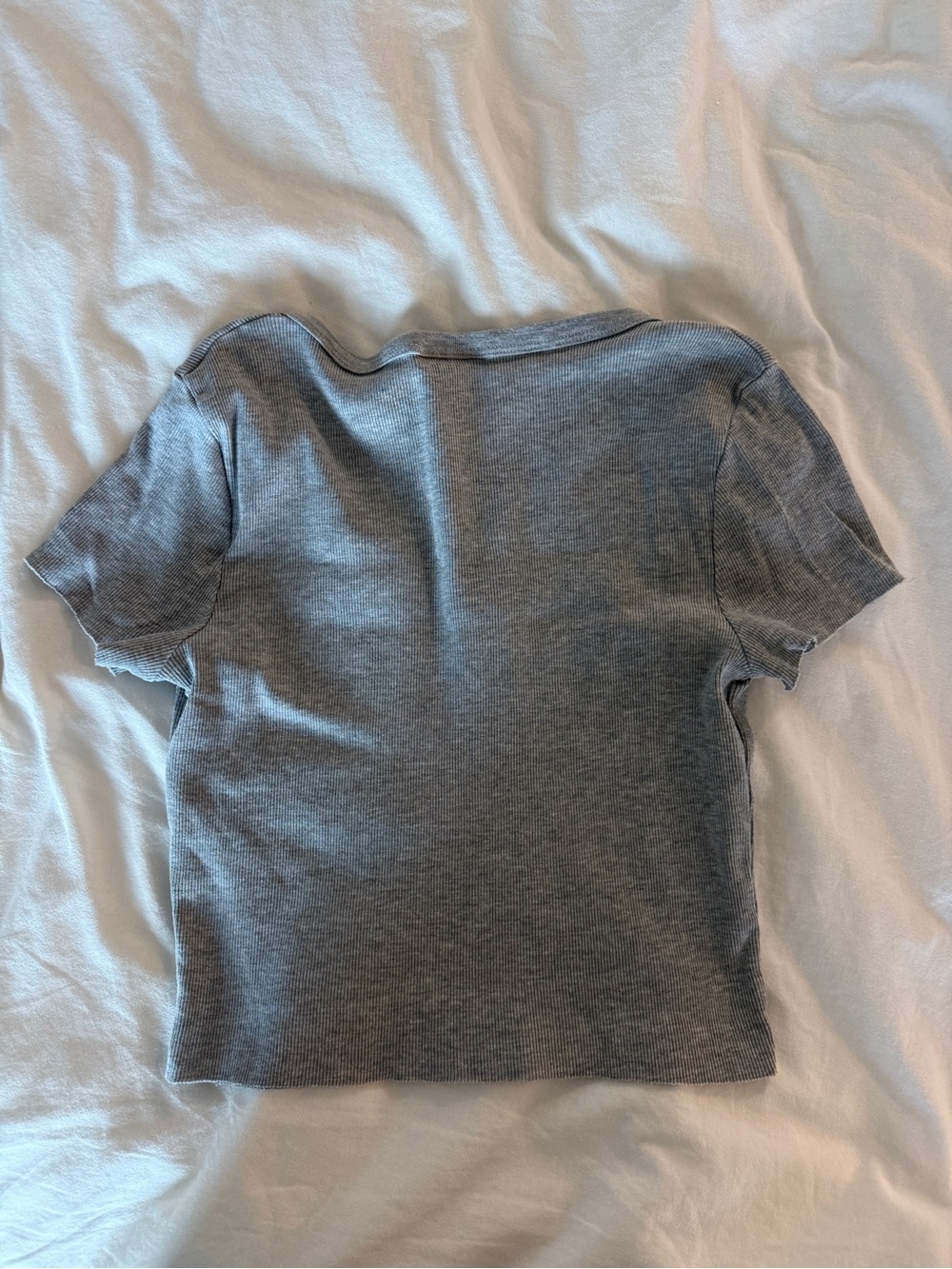 Topshop Gray Ribbed Notch-Neck Cropped Tee - Picture 2 of 2